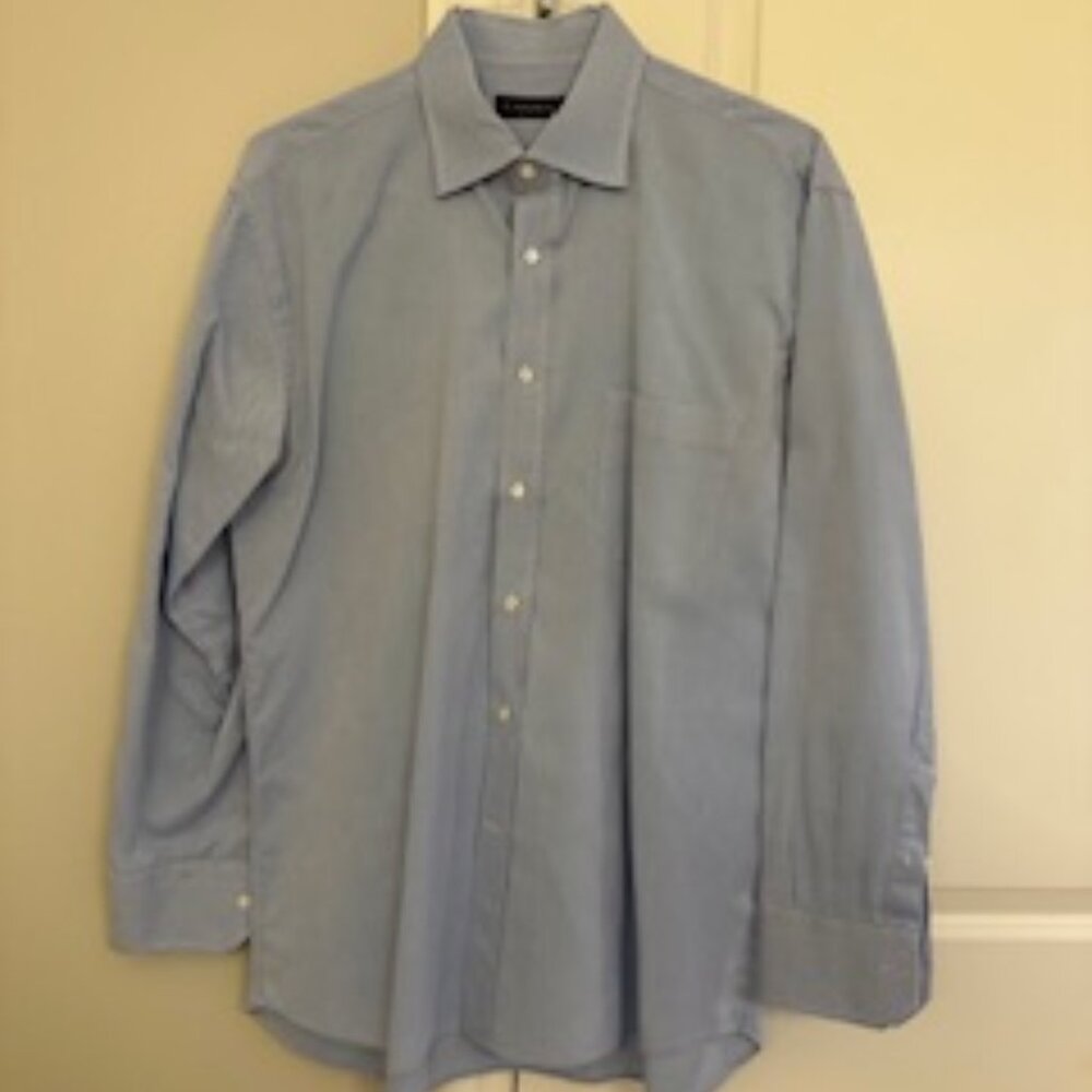 Canali Dress Shirt Size 43 17 Blue/White Made In Italy